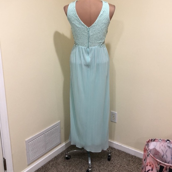 City Triangles Formal Maxi Dress Size 7 Pastel Aqua Blue Floral Lace Rhinestones - Picture 6 of 9